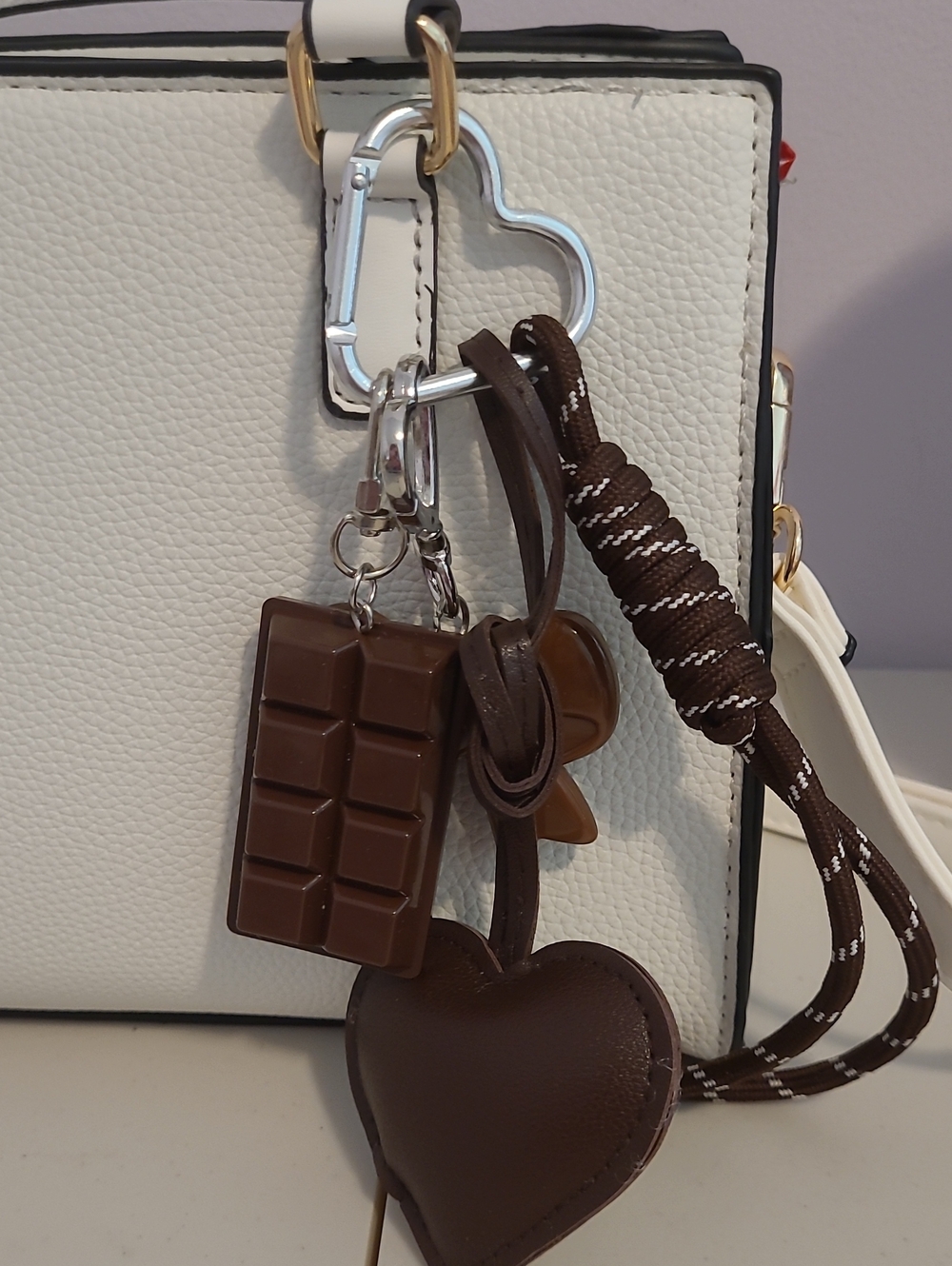Brown Chocolate Bar & Heart Keychain Bag Charm